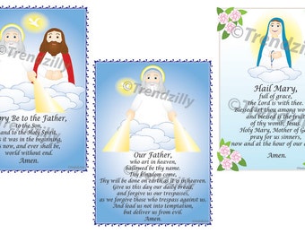 Soft Saint Prayer Card Set 1, Kids Prayer Cards, Prayer Holy Cards, Prayer Teaching Tool, Our Father Prayer, Printable Download.