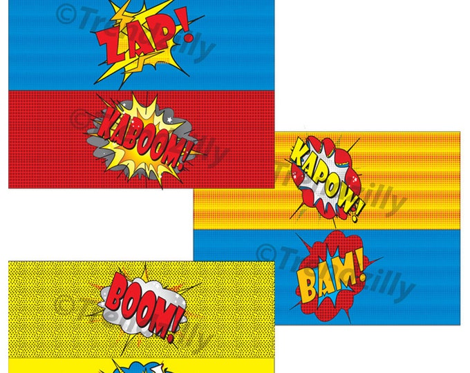 Superhero Can Labels 4x11, Comic Book Labels, Party Supplies, Superhero Birthday, Comic Book Birthday, Labels Printable Instant download.