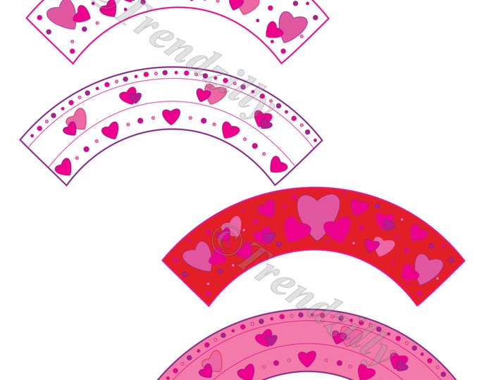 Valentine Cupcake Wrapper, Heart Valentine's Cupcake, Valentine's Day Party Decor, Printable Valentine Cupcake Wrapper Instant Download.