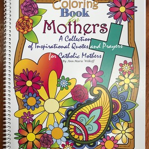 Libro para colorear para madres, libro para colorear para adultos, libro para colorear inspirador, citas de santos, libro para colorear, inspiración para madres.