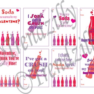 Niños imprimibles San Valentín, Mini Soda Can Valentines, I Soda got a Crush on yov, You're Soda Fine, Día de San Valentín, descarga imprimible