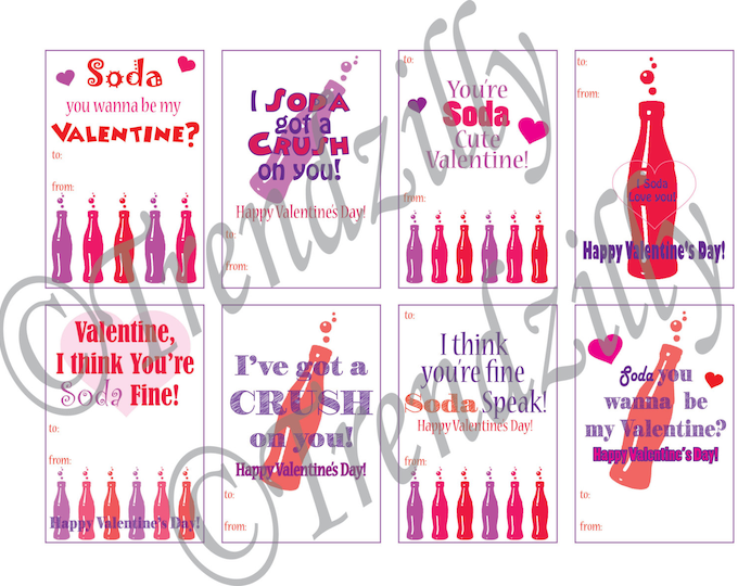 Kids Printable Valentine, Mini Soda Can Valentines, I Soda got a Crush on yov, You're Soda Fine, Valentine's Day, printable Download