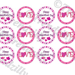 Valentine Cupcake Topper, Heart Cupcake Topper, Valentine&#39;s Day Party Decor, Love Topper, Sticker, Gift Tag, Printable Instant Download.