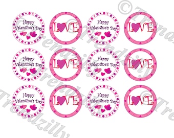 Valentine Gift Tag, Heart Cupcake Topper, Valentine's Day Party Decor, Love Topper, Sticker, Gift Tag, Printable Instant Download.