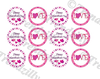 Valentine Cupcake Topper, Heart Cupcake Topper, Valentine's Day Party Decor, Love Topper, Sticker, Gift Tag, Printable Instant Download.