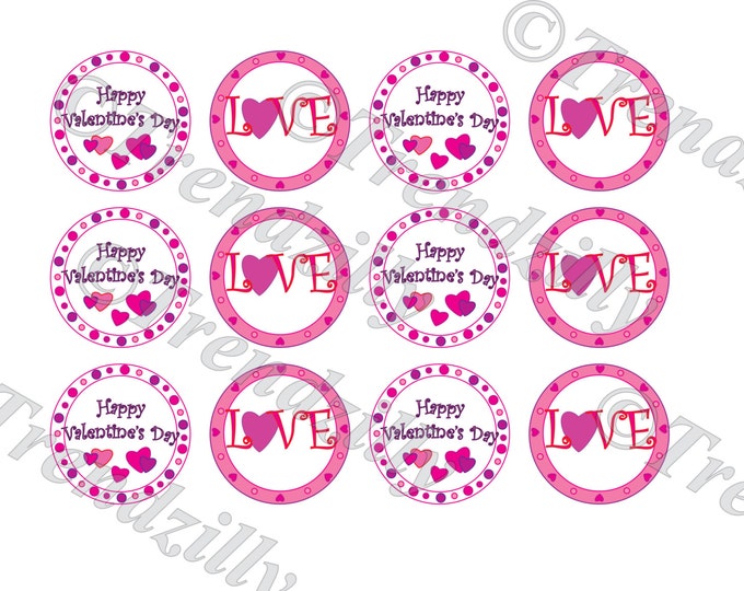 Valentine Cupcake Topper, Heart Cupcake Topper, Valentine's Day Party Decor, Love Topper, Sticker, Gift Tag, Printable Instant Download.