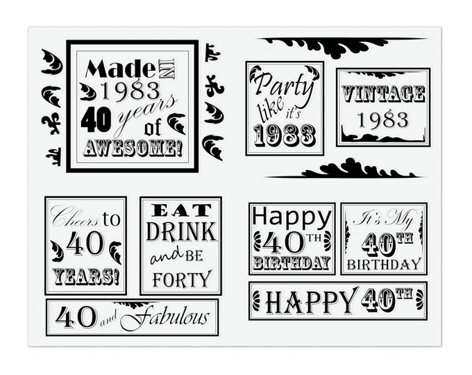 40th Birthday Stickers, 40 and Fabulous, Party Like it's 1983!