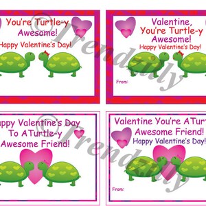 Turtle Valentine, Printable Kids Valentine Cards, Valentines Day Card, Valentine&#39;s Day, Girl Valentines, Turtle, Instant Download (Set of 4)