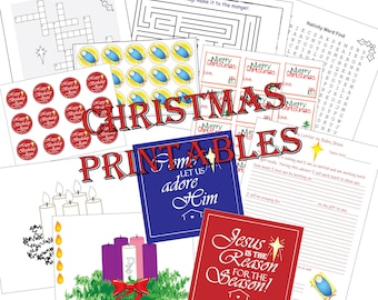 Advent Activities for Kids, Christmas Printable Pack, Happy Birthday Jesus Toppers, Stickers, Christmas Gift Tags, Advent Weath, Graphics.