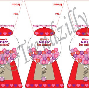 Kids Printable Valentine, Bubble Gum Bag Topper Valentine, Gum Ball ...
