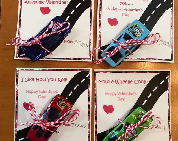 Car Valentines, Kids Printable Valentine, Toy Car Valentine, Boy Valentines, Valentine's Day, printable Download