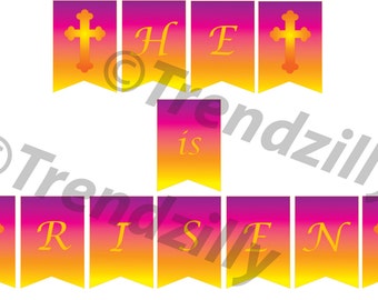 Easter Banner, He is Risen Easter Banner, Printable Easter Banner, Easter Banner with Cross, Printable Instant download.