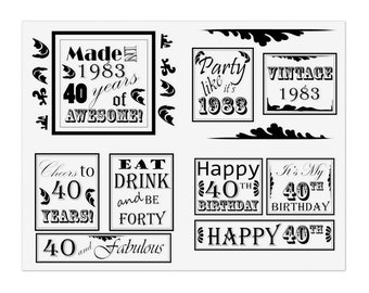 40th Birthday Stickers, 40 and Fabulous, Party Like it's 1983!