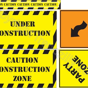 Descarga instantánea de carteles de fiesta de construcción. Señales de construcción, señales de alto y cartel de feliz cumpleaños. Señales de cumpleaños de construcción.