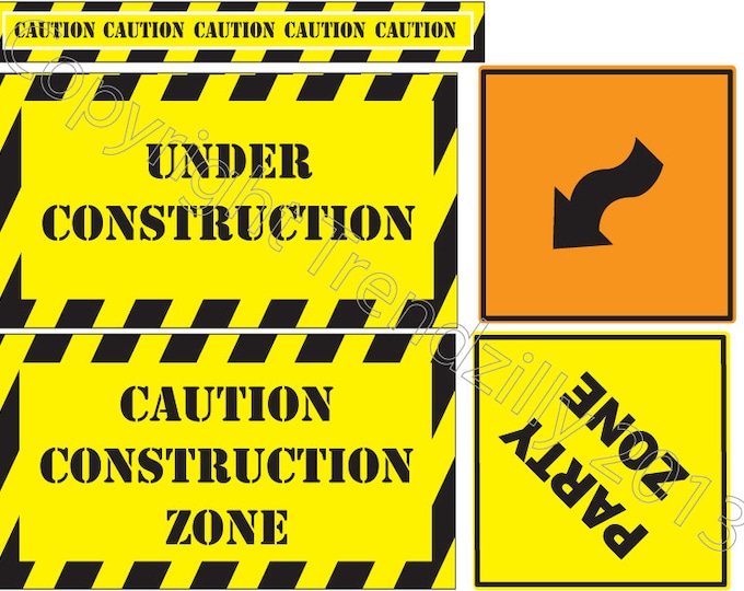 Construction Party Signs Instant Download.  Construction Road signs, Stop signs and Happy Birthday Banner. Construction Birthday Signs.