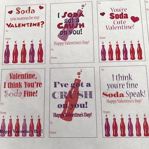 Kids Printable Valentine, Mini Soda Can Valentines, I Soda got a Crush on yov, You're Soda Fine, Valentine's Day, printable Download image 2