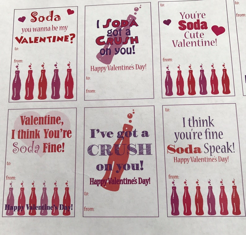 Kids Printable Valentine, Mini Soda Can Valentines, I Soda got a Crush on yov, You're Soda Fine, Valentine's Day, printable Download image 2