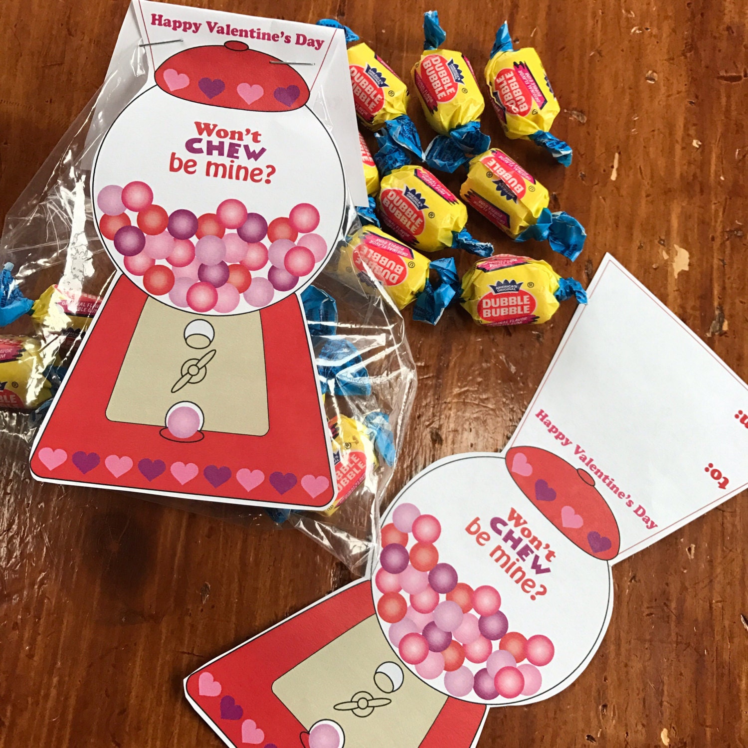 Kids Printable Valentine Bubble Gum Bag Topper Valentine Gum Ball Valentine Won t Chew Be