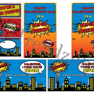 Kids Printable Valentine, Superhero Valentine, Comic Book Valentine, Boy Valentines, Valentine's Day, printable Download Set of 3 image 2