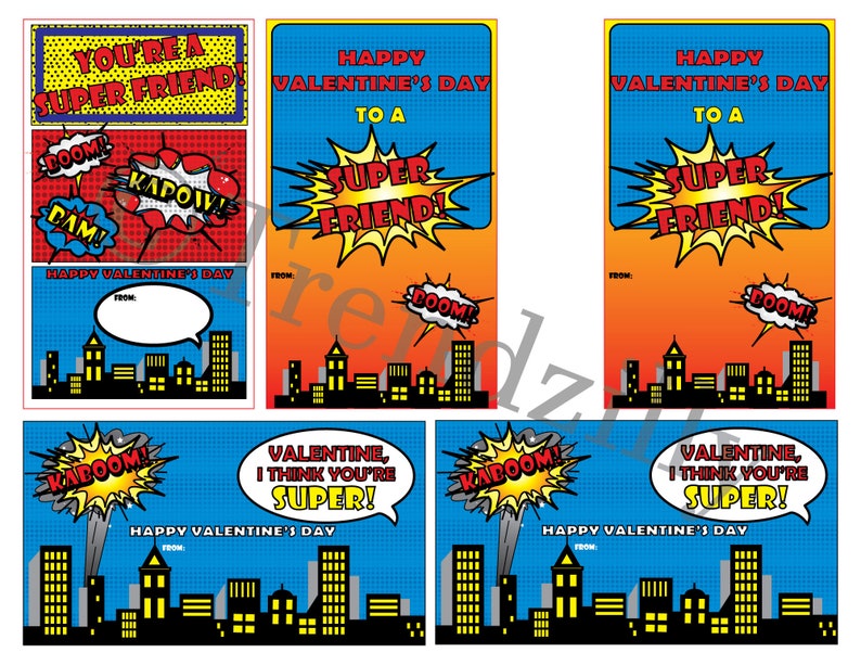 Kids Printable Valentine, Superhero Valentine, Comic Book Valentine, Boy Valentines, Valentine's Day, printable Download Set of 3 image 2