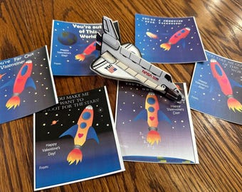 Kids Printable Valentine, Space Ship Valentine, Outer Space, Out of this World, Boy Valentine, Valentine's Day, Printable Download.