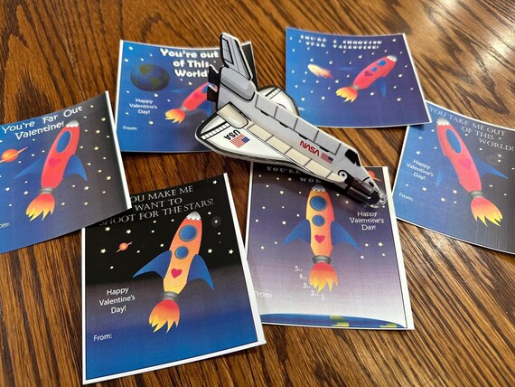 Kids Printable Valentine, Space Ship Valentine, Outer Space, Out of this World, Boy Valentine, Valentine's Day, Printable Download.
