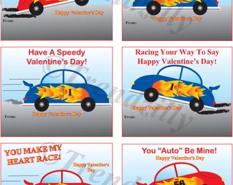 Printable Valentines, Race Car Valentines, Valentine's Day, Boy Valentines, Valenitne's Day Card. Personalizable Instant Download.