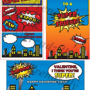 Kids Printable Valentine, Superhero Valentine, Comic Book Valentine, Boy Valentines, Valentine's Day, printable Download Set of 3 image 3