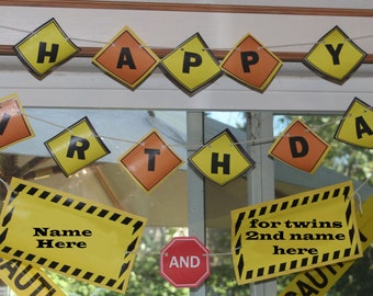 Personalized Birthday Banner for Construction Party Printable Download, Construction Birthday, Road signs.