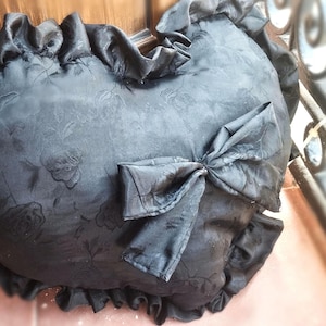 Gothic Black Heart Cushion | Satin | Plushie | Gothic Decoration | Decor | Gift | Pillow | Goth Cushion | Bow Cushion