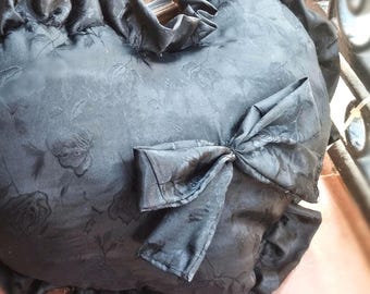 Gothic Black Heart Cushion | Satin | Plushie | Gothic Decoration | Decor | Gift | Pillow | Goth Cushion | Bow Cushion