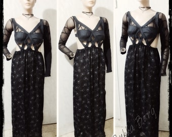 Gothic Unique Evening Black Long Dress, One of a kind
