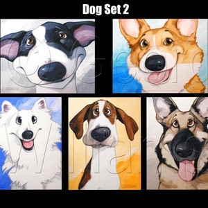 Portrait Caricature animaux - cartes de voeux vierges « chien Set 2 » (lot de 5 cartes de voeux)