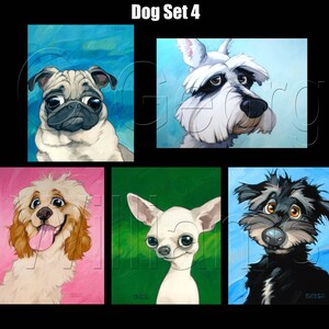 Pet Caricature Portrait - Cartes de vœux vierges « Dog Set 4 » (Ensemble de 5 cartes de vœux)