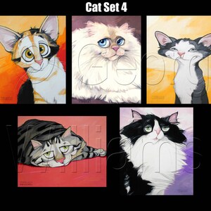 Animal de compagnie Caricature Portrait - cartes de voeux vierges « Chat Set 4 » (lot de 5 cartes de voeux)
