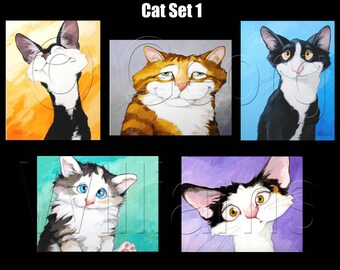Pet Caricature Portrait - Blank Greeting Cards "Cat Set 1" (Set of 5 Greeting Cards)