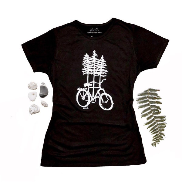 T-shirt imprimé à la main pour femmes Coastal Ride sur bambou / coton biologique
