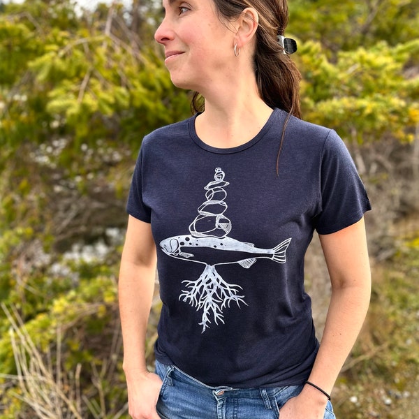 T-shirt en coton biologique en bambou imprimé à la main pour femmes Rooted in Nature