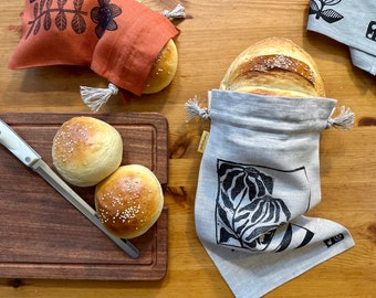 Hand Printed Organic Linen Bread Bag