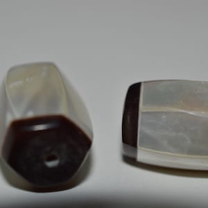 White Mother-of-Pearl, Mosaic, Barrel, Brown Horn, Shell Beads (2041749) *see note