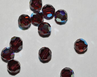 12 Pcs  6mm Genuine Swarovski Burgandy AB Crystal Art. 5000 Round Faceted Beads (H14-3-01)