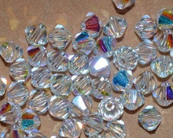 PRECIOSA Crystal - 100 CLEAR AB 4mm Bicone Beads  (H26-2-02)
