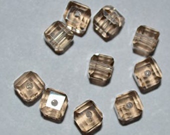 12 - 5601 - 6mm Genuine Swarovski Crystal Bead Cubes - Smoked Topaz (H18-6-06)