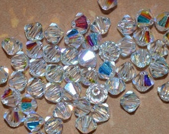 24 CLEAR AB 4mm Bicone Beads - Article 5328, 5301 4mm, Clear AB Swarovski Beads H1-05-1