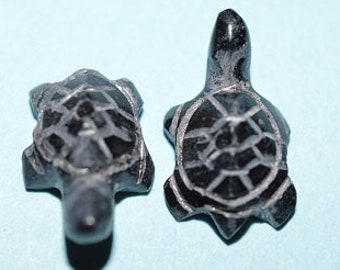 Vintage Handgeschnitzte schwarze Jet Turtle Perlen. 70er jahren. Lot von 10 (2041506L)*