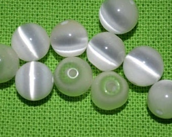 4mm Weißes Katzenauge, Faseroptik, Glas runde Perlen (2043189) C5-8-04