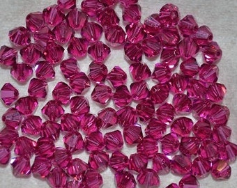 PRECIOSA Crystal - 100 Fuchsia 4mm Bicone Beads  (H26-3-02)