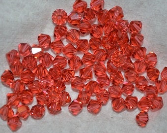 50 PADPARADSCHA 4mm Bicone Beads - Article 5301 4mm,  Padparadscha Swarovski Beads H8-3-02
