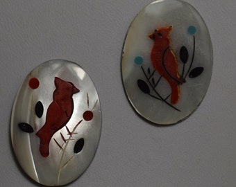 Inlaid Red Bird Cabachon. 29x22mm - (9999013) BB4-4-04