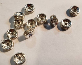 6x3mm Silver Plated Rondelle spacer bead with clear Rhinestones (3040525 - H21-4-01)